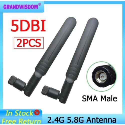 2pcs 2.4GHz 5GHz 5.8Ghz Antenna 5dBi SMA Male Connector Dual Band wifi Antena aerial wireless router 2.4 ghz 5.8 ghz