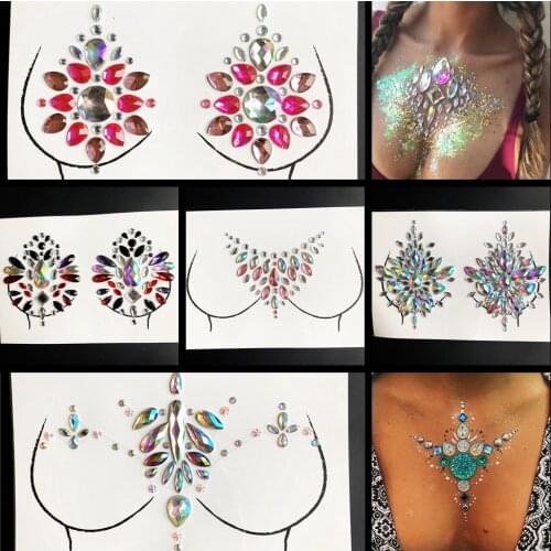 Flash Jewelry Nipple Temporary Nice Crystal DIY Breast Tattoo Sticker Bright Diamond Sexy Chest Paste For Lady Makeup Body Art