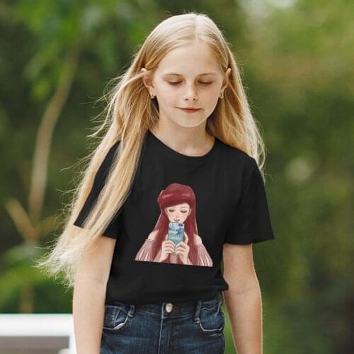 The Little Mermaid Ariel Princess Selfie T Shirt Children Tshirt Kawaii Print Harajuku Summer Baby Girl T-shirt Kids Clothes