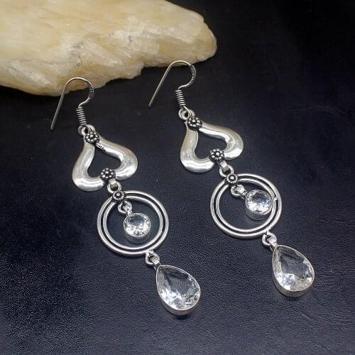 Gemstonefactory Big Promotion Unique 925 Silver Special White Topaz Clear Women Ladies Gifts Dangle Drop Earrings 20211837