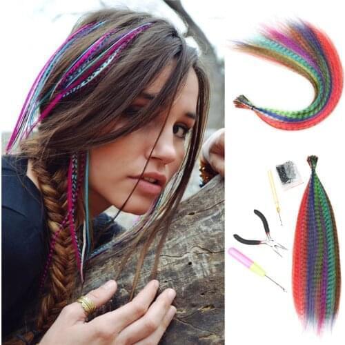 I-tip False Feather Hair Extension without clips Fake Kanekalon for Hair Coloring Ombre hair pieces 10 strands of Hair on