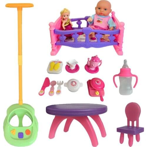 Girl Play House Furniture Doll Mix Doll Toys Mini Kitchen Accessories Cradle Toddler Stroller Toy Costumes Holiday Gift