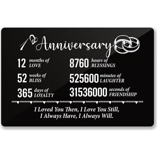 1st Anniversary Card for Husband Wife,Anniversary Wedding Engraved Wallet Card Inserts Love Note for Couple (Black) DIY Custom