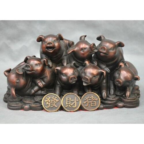 China Feng Shui Bronze Wealth Money lovely Animal Zodiac Pig Kid Statue