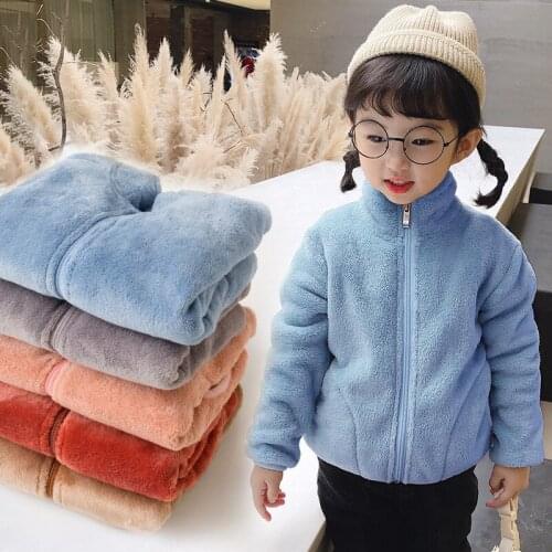 Childrens Clothing Winter New Kids Girls Boys Solid Coral Fleece Coats Casual Velvet Warm Zipper Baby Jackets Toddler Outerwear