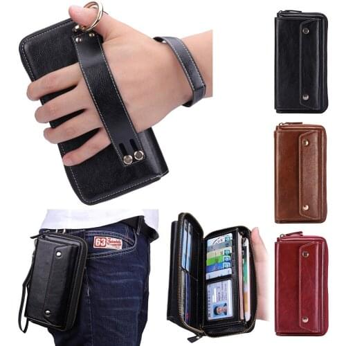 For iPhone 6 6s 7 8 Plus X PU Leather Multi Function Universal Wallet w/ Strap Zipper Credit Card Holder Coin Bag Cover Case