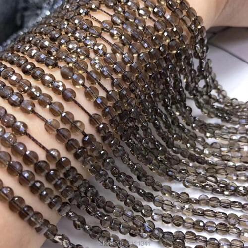 Smoky Quartz loose beads faceted coin 3/6mm 14" for DIY jewelry making FPPJ wholesale beads nature gem stone