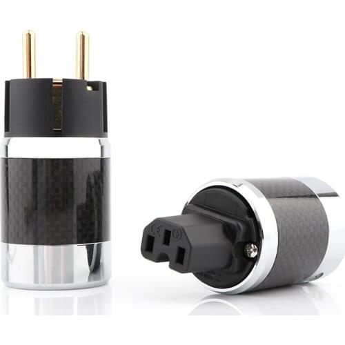 Pair Hi-end Carbon Fiber gold Plated AC Power cable plug & IEC female connector Hifi 2 pins EU schuko power Plug