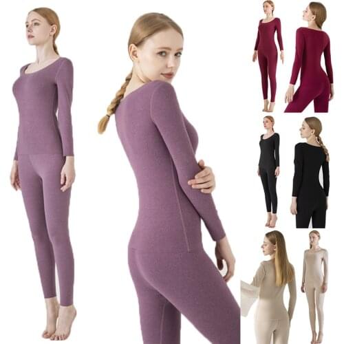 Sexy Thermal Underwear Long Johns Set Sleeves Tops Mid Waist Buttoms + Winter Warm Body Panties Thick Seamless Cotton Clothing