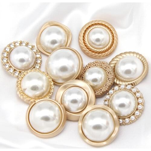 Faux Pearl Gold Metal Women Coat Buttons For Clothing Vintage Sweater Decorative Buttons Quality Sewing Accessories Wholesale