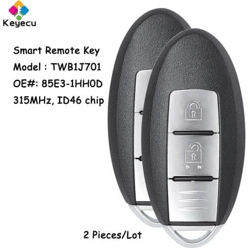 KEYECU 2 X Smart Remote Control Car Key - 2 Button 315MHz ID46 Chip - FOB for Nissan Micra K13 March K13 Leaf 2012-2016 TWB1J701