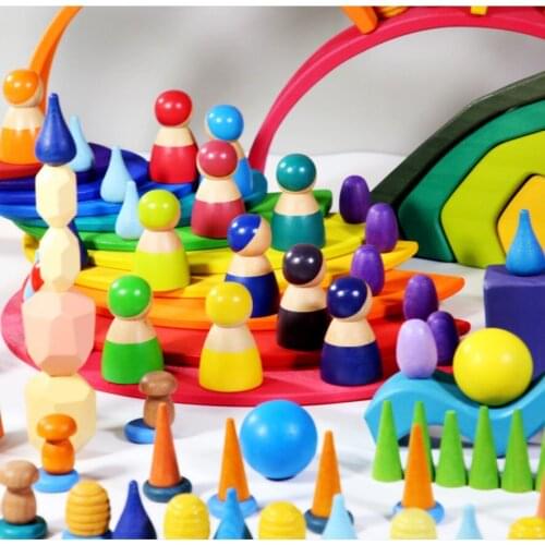 Big Size Rainbow building block Educational Toy Creative Stacking Game Rainbow Stacker Wooden Block Toys Gift for Children