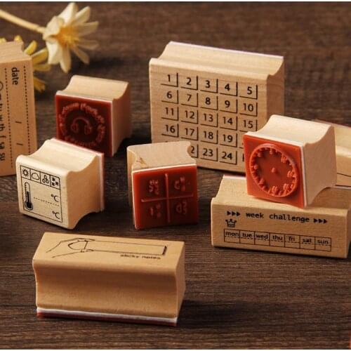 Low price clearance DIY hand account rubber stamp time planning journal timeline daily payment calendar note card wooden stamp
