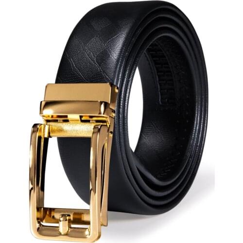 Hi-Tie 2021 Black Leather Mens Belts for Men Belt Automatic Buckles Ratchet Waistband Straps for Dress Jeans Sliding New Arrival
