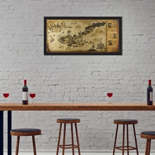 Retro Craft Pirate Sailboat World Map Poster Wall Stickers Living Room Paint Bar Cafe Decoration Ancient 72 * 33 Centimeters