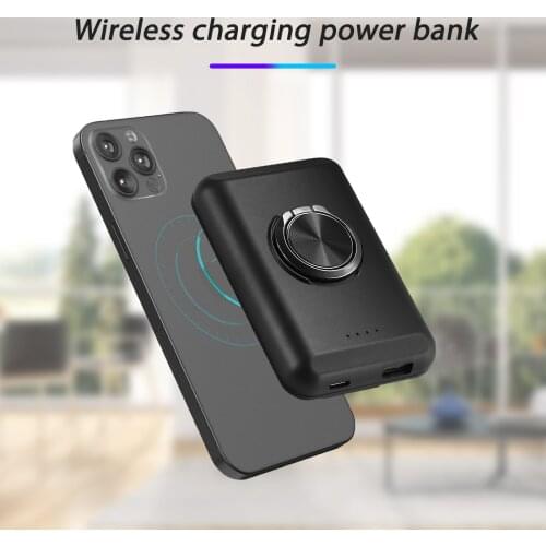 Rondaful Mobile Power Supply Charging Power Bank For IPhone12 Magnetic Absorption Wireless Ring Charging Bracket Supply Dropship