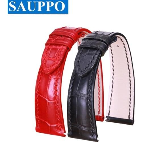 SAUPPO High Quality Crocodile Genuine Leather Watch Accessories Women Wrist Watch Bands for Patek Philippe Complications