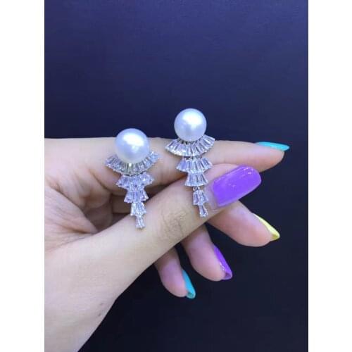 Natural fresh water pearl drop earring 925 sterling silver with cubic zircon blingbling fine women jewelry free shipping