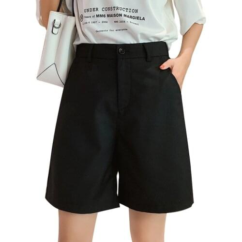 Back Elastic Waist Shorts Women High Waist Short Bermuda Short Female Plus Size Black Short Girls Retro Fashion Outfit Wide Leg