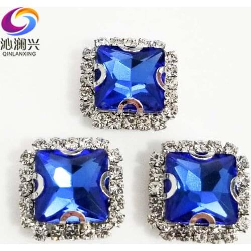 Light blue square shape high quality Crystal glass buckle,silver bottom sew on rhinestones for Diy/jewelry accessories SQK11