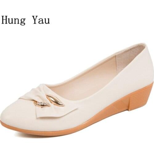 Women Pumps Wedges High Heels Shoes Casual Shallow Pointed Toe Crystal Woman Walking Autumn Fashion Slip On Work Comfortable