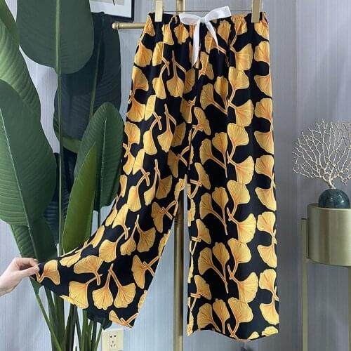 Women Viscose Pants Printed Flower Trousers Female Underwear Home Clothes Elastic Waist Sleepwear Casual 2021 Summer Panties