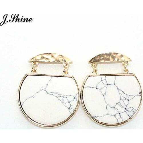 JShine Statement Punk Round Gold Color White Marble Stone Earrings for Women Big Fashion Earring New Year jewelry Evening Party