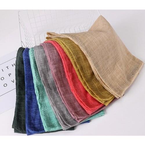 10pcs Pom Pearl Design Hijab Scarf Cotton Linen Gold Powder Hot Drilling Scarf For Women Scarf/scarves 12 COLORS DROP SHIP