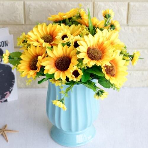 13 Heads Yellow Silk Sunflower Artificial Flowers Bouquet for Home Office Party Garden Hotel Wedding Decoration