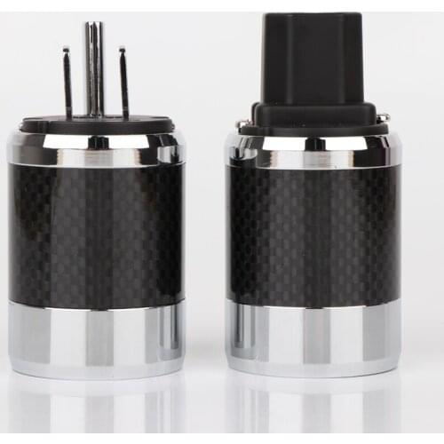2020 Power Plug Carbon Fiber Rhodium Plated Schuko US AC Power Plug+IEC Connector,DIY AC Power Electrical Male Female Connec