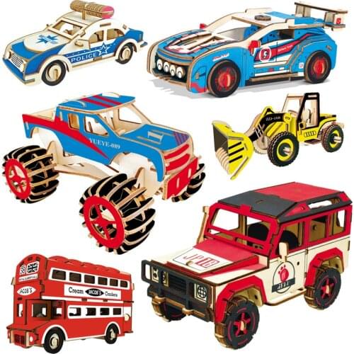 3D Laser Cut Version Painted Pattern Exquisite Tank Bus Puzzle HandMade Wood Antistress Insert Model Diy Toys Gifts For Children
