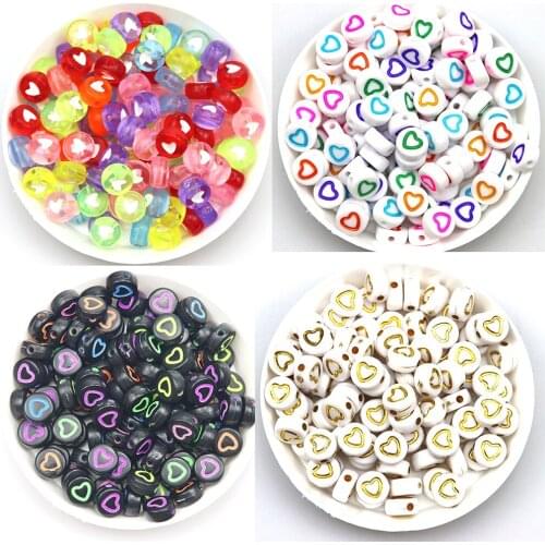4*7mm Color Auspicious Heart Mixed Acrylic Round Flat Loose Beads Charm DIY Bracelet Necklace Jewelry Accessory