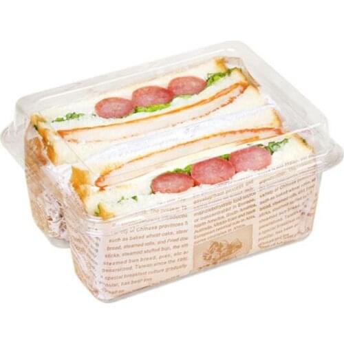 50pcs Transparent Plastic Compartment Sandwich Pastry Box DIY Baking Packaging Toast Box Fruit Salad Containers with Lids