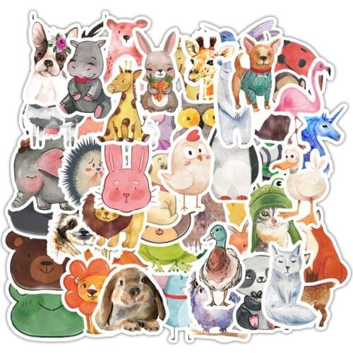 50PCS Cute Watercolor Animals Stickers For Waterproof Decal Laptop Motorcycle Luggage Snowboard Fridge Phone Car Sticker
