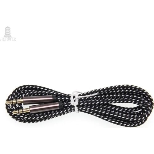 500pcs 1.5M 3.5mm Male To Male Braid gray head Aux Audio Extension Cable Weaving Audio Cable Car AUX Auxiliary Wire good quality