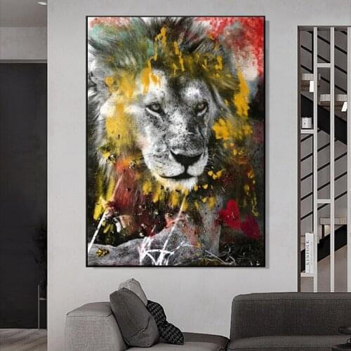 Abstract Wild Animal Lion Canvas Painting Street Graffiti Art Posters and Prints Abstract Wall Art Picture for Living Room Decor