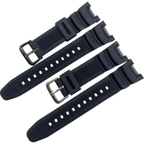 Watch accessories for SGW-100-1V black silicone rubber mens outdoor sports waterproof watch band