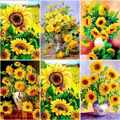 Evershine 5D Diamond Painting Full Drill Square Sunflower Cross Stitch DIY Diamond Embroidery Sale Flower Rhinestones Pictures