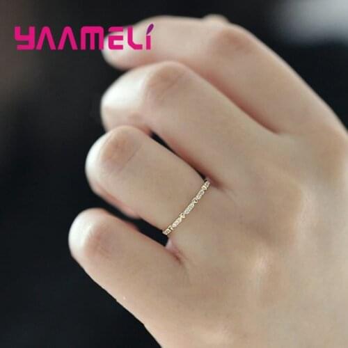 Forever Love 925 Sterling Silver Finger Ring Romantic Cubic Zircon Rhinestone Hearts Stackable Bands Wedding Anniversary Gift