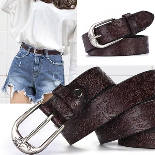 [HIMUNU] Hot Sale Rivet Elasticity Woman Belt Leather Pin Buckle print Belt For Women Cowskin High Quality Cinturon Mujer