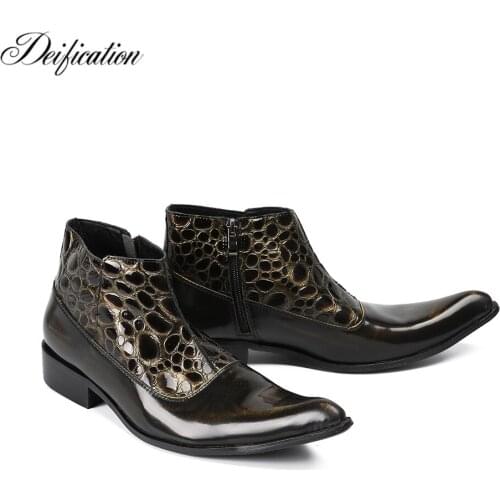 Deification Stylish Printed Men Ankle Boots Genuine Leather Motorcycle Footwear Shoe Formal Botas Militares Western Cowboy Boots