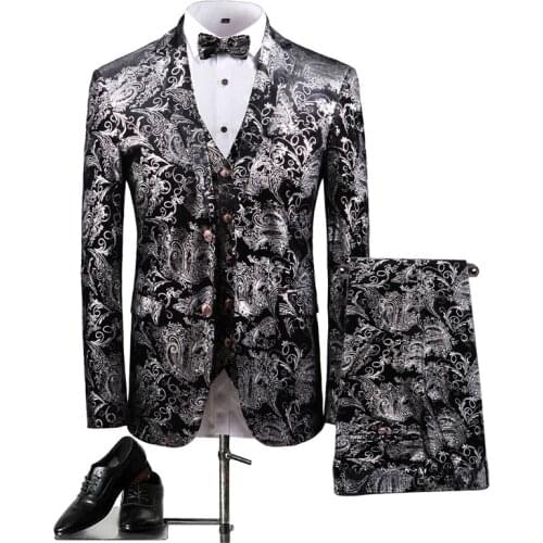 Mens Jacquard suit Butterfly flower Latest Coat Pant Designs Slim Fit 3 Piece Tuxedo Groom Style Suits Custom Prom Party Blazer