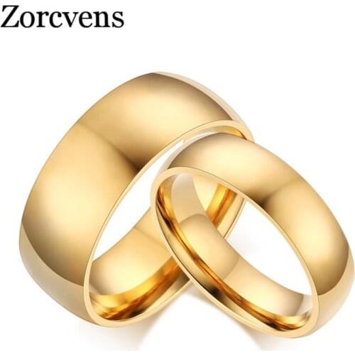 ZORCVENS New Fashion Simple Wedding Rings For Women Men Gold-Color Stainless Steel Fashion Lovers Jewelry