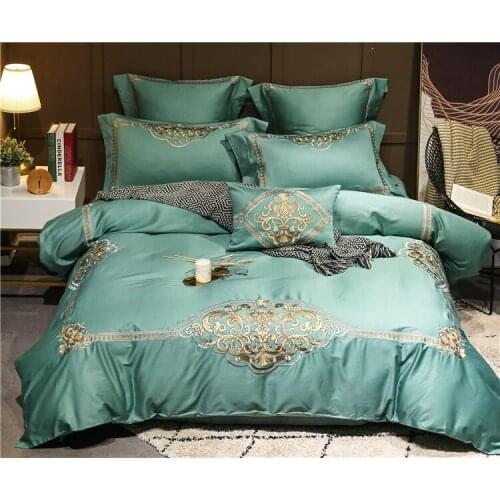 Green Solid Luxury 100S Combined Cotton Bed Embroidery Egyptian Bed Leaf of Bed of the Queen of King Royal set 4 /6 pcs