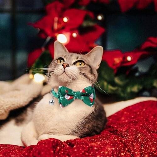 Pet Collar With Removable Bow Tie And Bell Cute Christmas Theme Print Breakaway Buckle Safety Puppy Kitten Collar