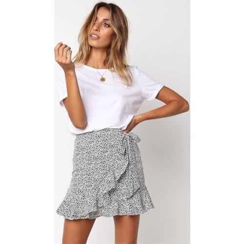 Leopard Wrapped Skirt Women Sexy Casual Flounce Bow Tie vestido Summer Style Boho Resort Office Lady Ruffles Asymmetrical Skirts