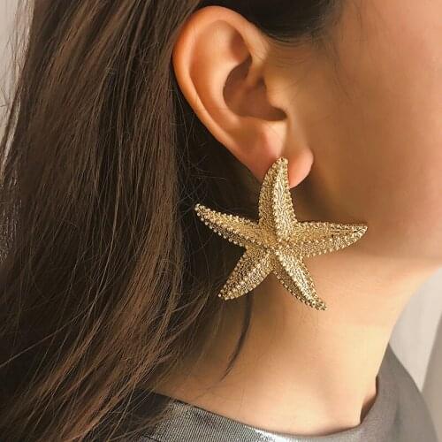 Creative Exaggerated Big Metal Starfish Stud Earrings for Women Boho Beach Vintage Statement Earrings Fashion Jewelry XR2111