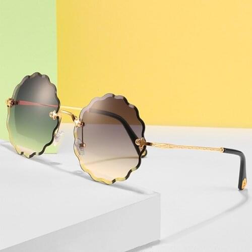 Womens Round Sunglasses Metal 2020 High Quality Men Shades Fashion Luxury Rimless Sun Glasses Female Ladies Eyewear Oculos de