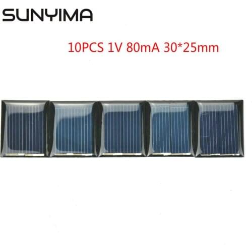 SUNYIMA 10Pcs 1V 80mA Poly Solar Panels 30*25mm Mini Solar Cell Module Battery Charger Charging for DIY Toy Lamp Experiment