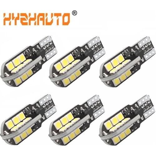 HYZHAUTO 6Pcs W5W T10 LED Bulbs Canbus 3030 24SMD 194 168 LED Car Interior Map Dome Parking Lights Auto Signal Lamp White 12V
